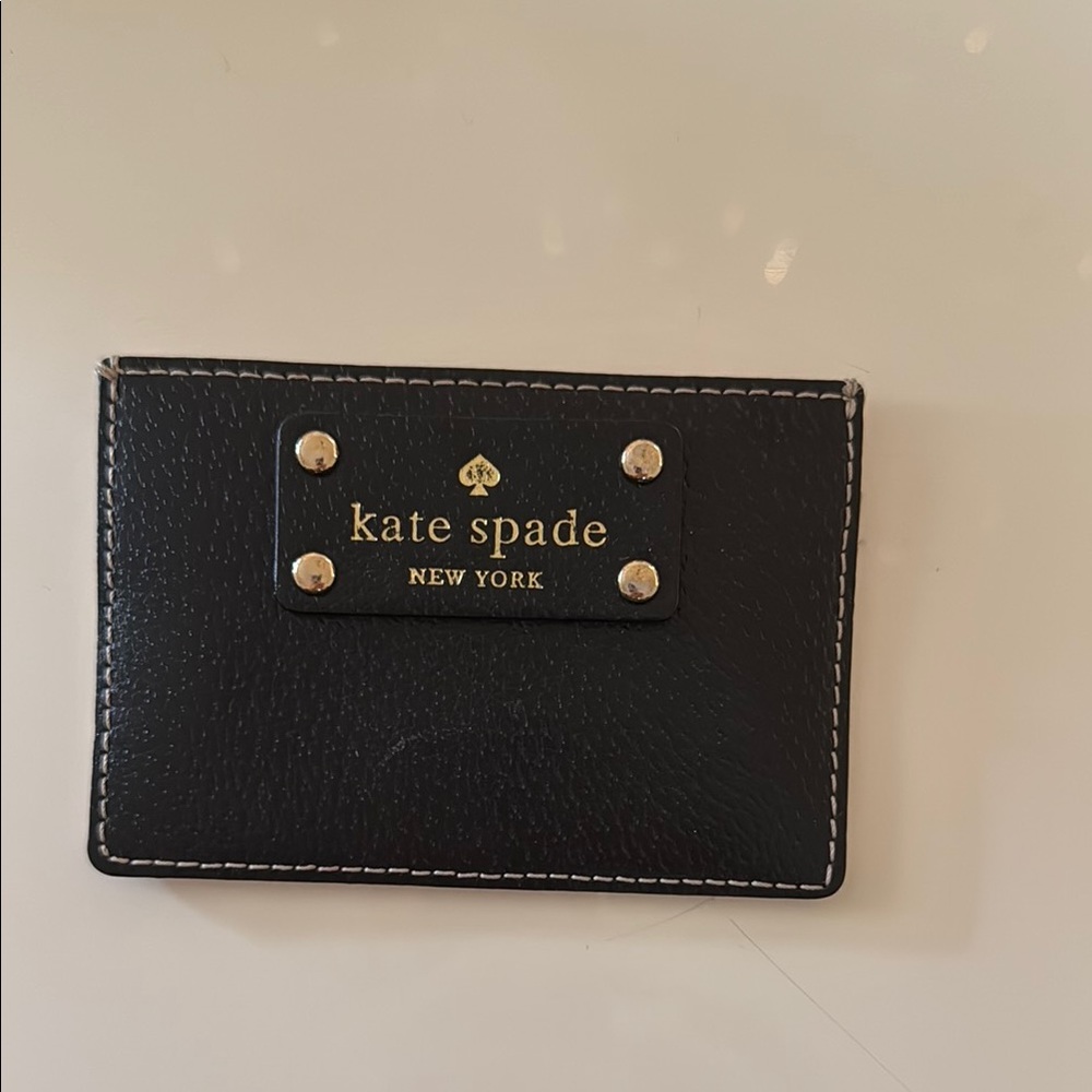 Kate Spade Black Leather Card Case with Gold Details